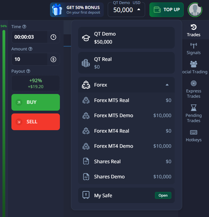 Interface comparison between Pocket Option and Binomo